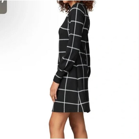 Slate & Willow Black Gray Plaid Stripe Long Sleeve Knit Mini Shift Dress Size XS - Picture 3 of 14